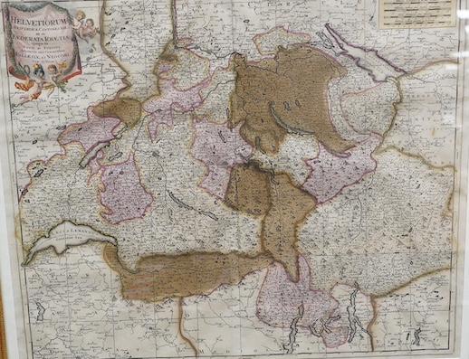 G. Valk (Dutch, 1652-1726), hand coloured engraved map of Switzerland, 49 x 62cm. Condition - fair